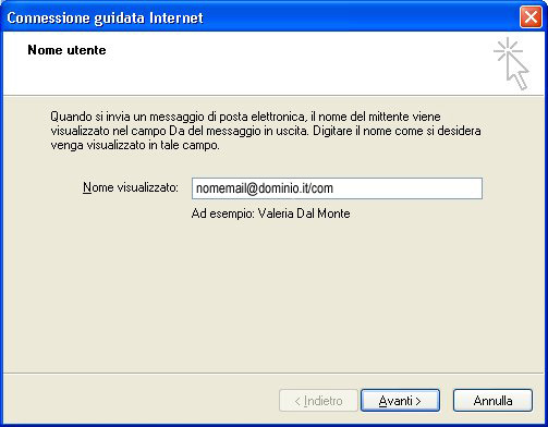 outlook schermata inserimento nome da far visualizzare